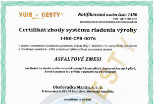 Certifikát zhody systému riadenia výroby 1480-CPR-0076